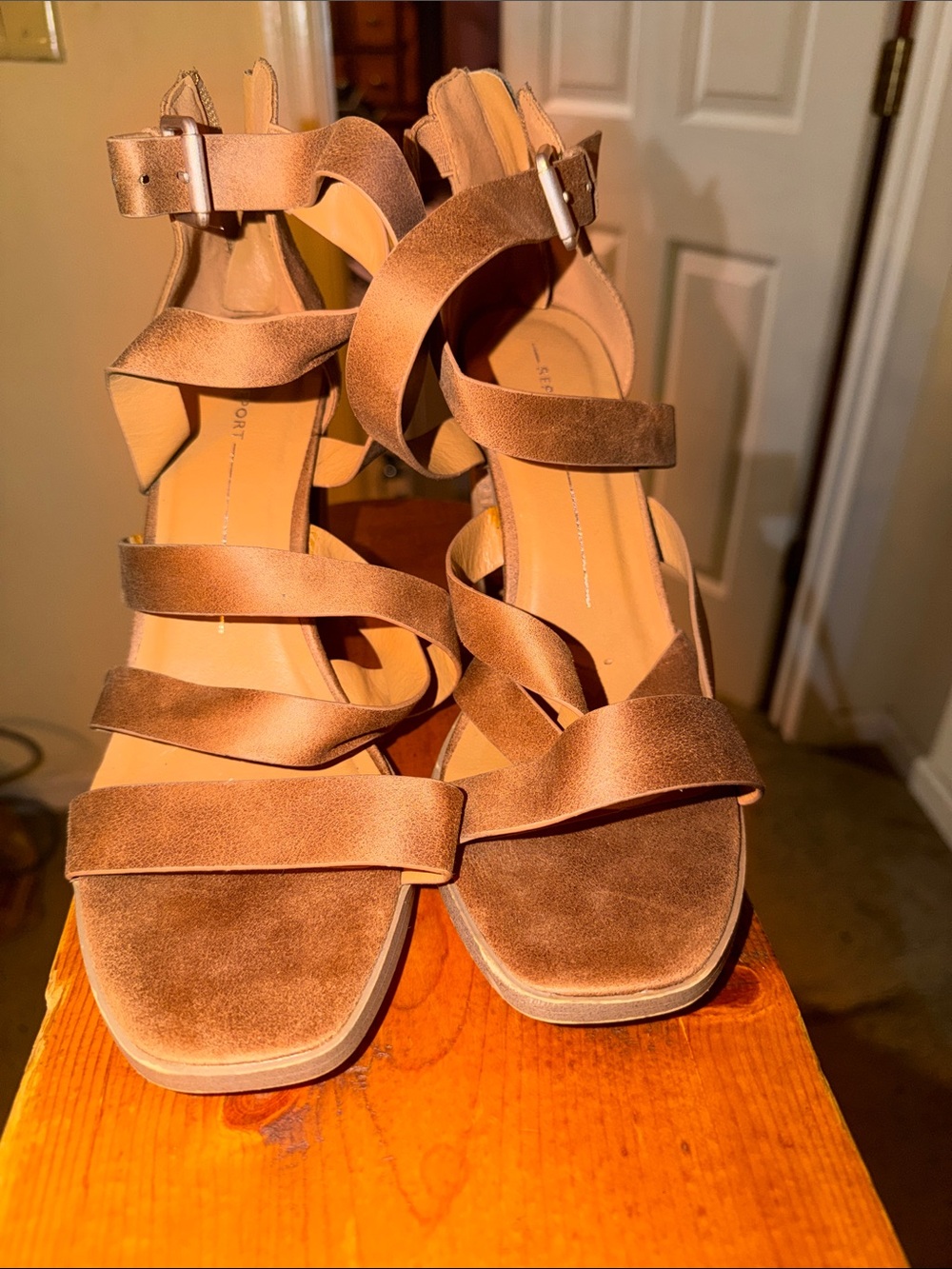 Report Tan Strappy Block Heel Sandals